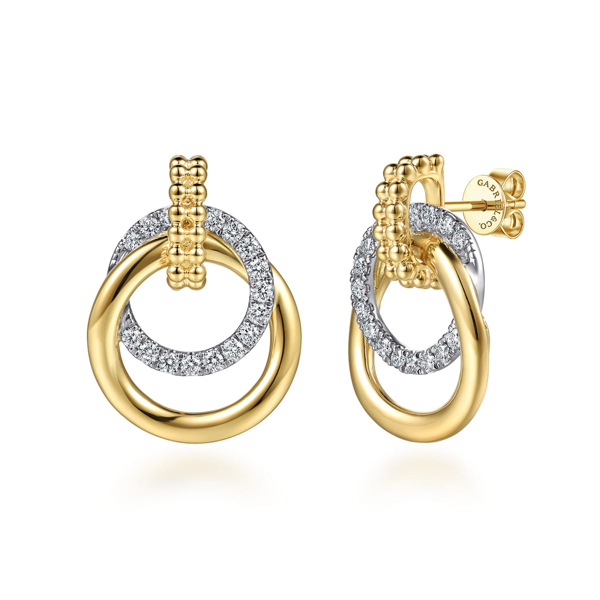 14K White & Yellow Gold Bujukan Diamond Stud Earrings — Gabriel & Co. EG15657M45JJ