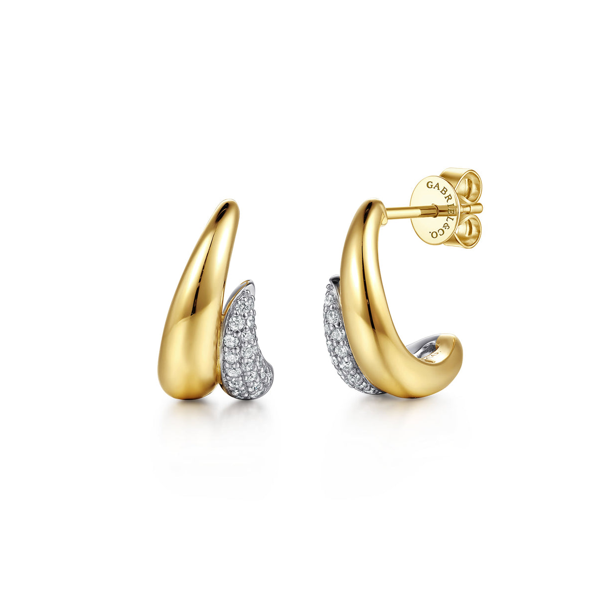 14K White&Yellow Gold Pave Diamond Spike J Hoop Earrings — Gabriel & Co. EG15679M45JJ