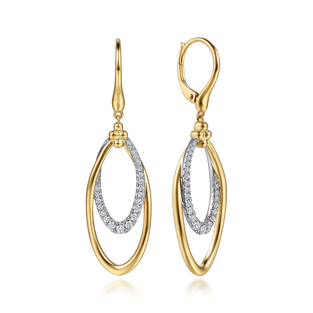 14K White&Yellow Gold Bujukan Clover and Graduating Diamond Drop Earrings — Gabriel & Co. EG15702M45JJ