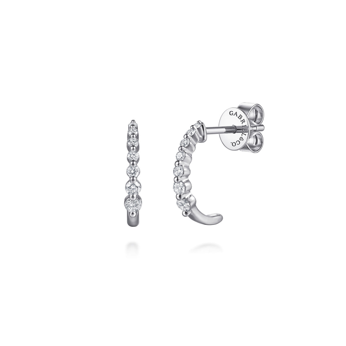 14K White Gold Graduating Single Prong Diamond Huggie Earrings — Gabriel & Co. EG15707W45JJ