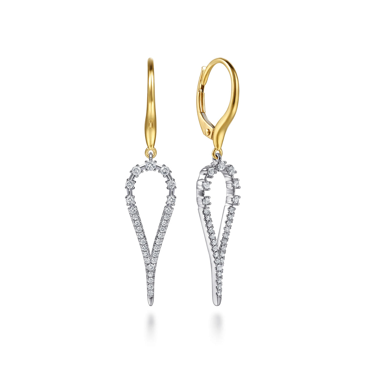 14K White&Yellow Gold Graduating Diamond Huggie Drop Earrings — Gabriel & Co. EG15715M45JJ