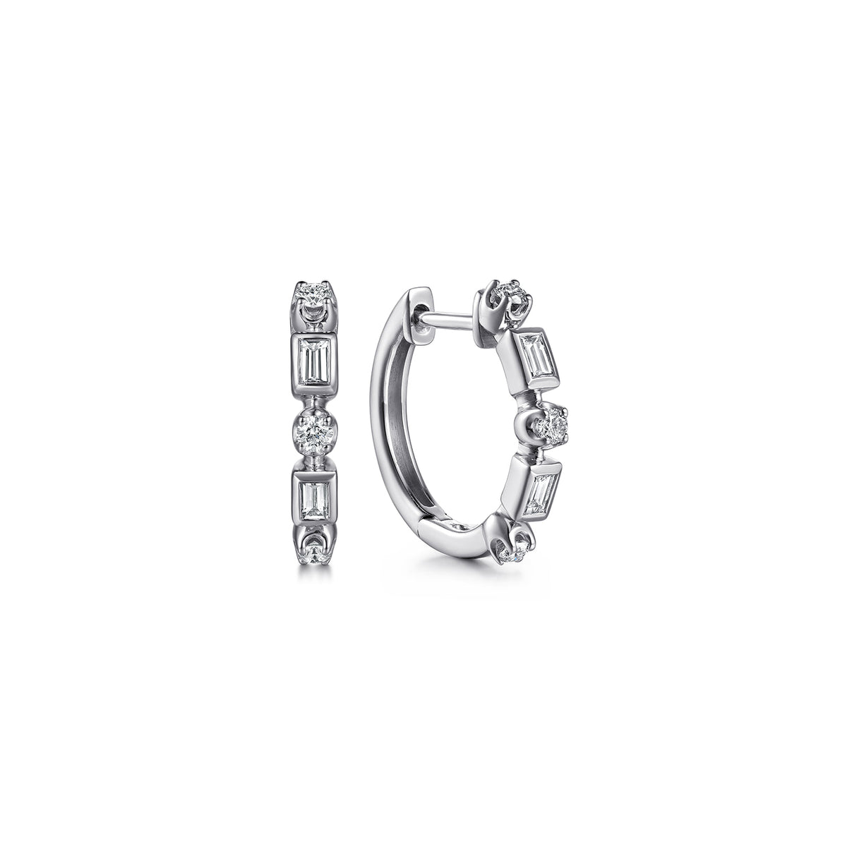 14K White Gold Diamond Baguette Huggie Earrings — Gabriel & Co. EG15732W44JJ