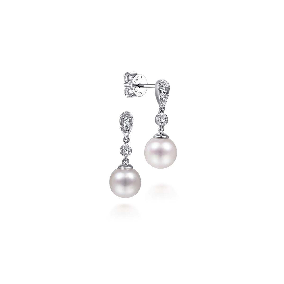 14K White Gold Diamond Pearl Drop Earrings — Gabriel & Co. EG9902W45PL
