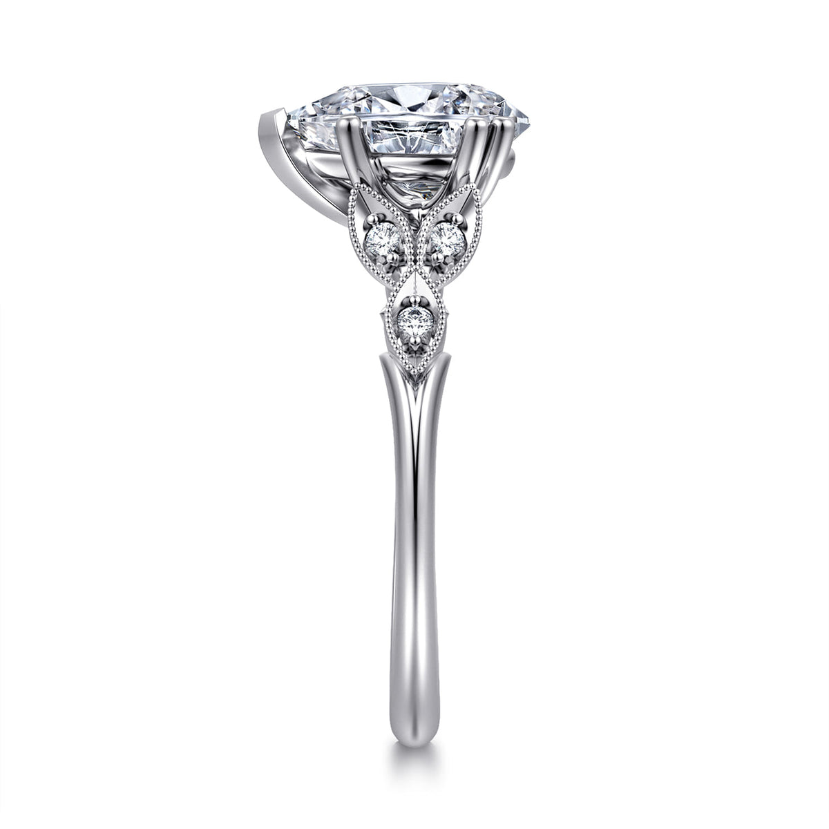 14K White Gold Pear Shape Diamond Engagement Ring — Gabriel & Co. ER11721P6W44JJ; center stone shown for illustration, not included