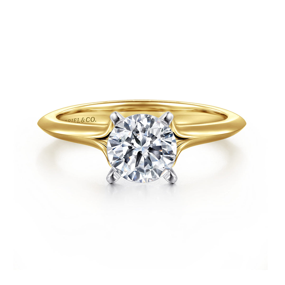 14K White-Yellow Gold Round Diamond Engagement Ring — Gabriel & Co. ER11832R4M4JJJ; center stone shown for illustration, not included