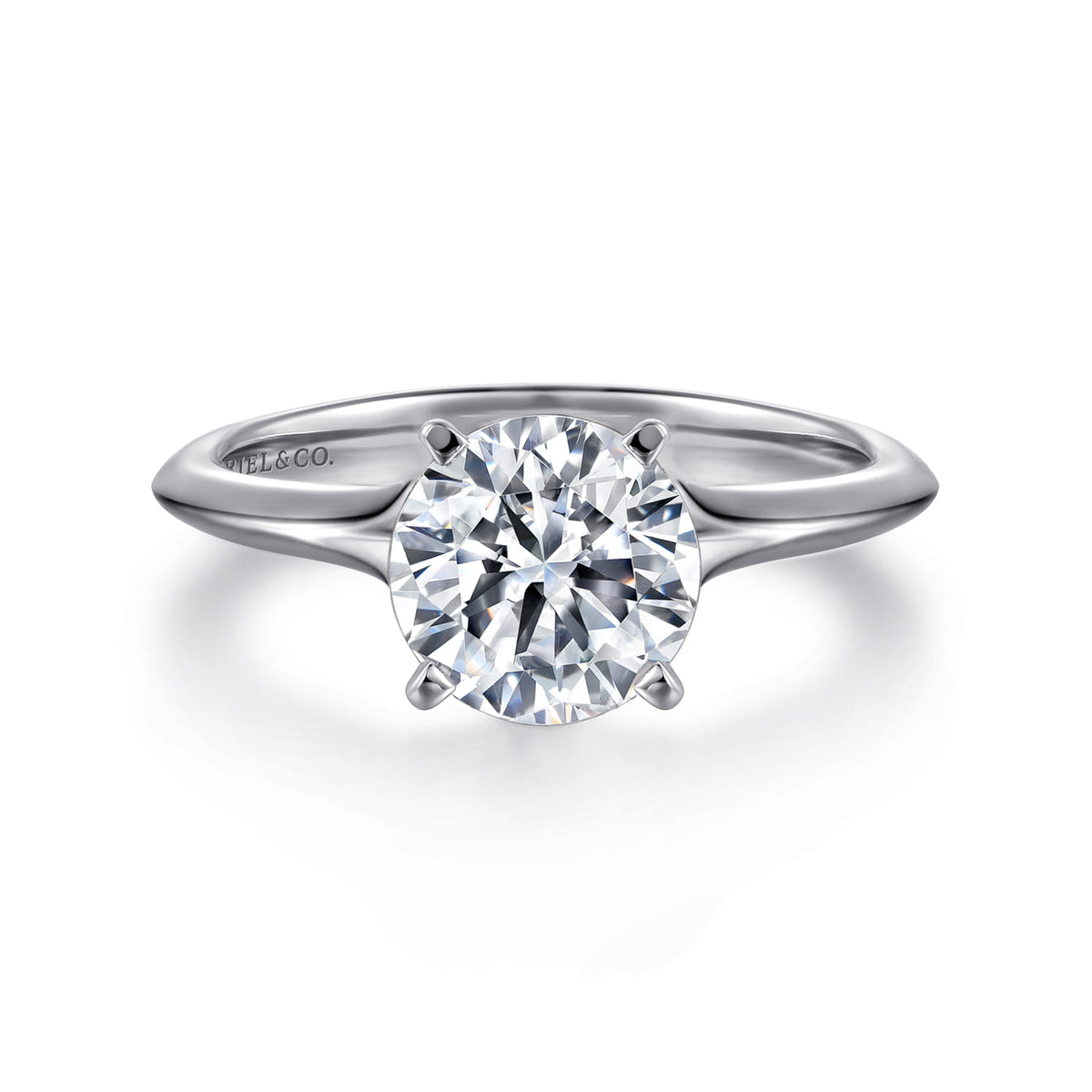 14K White Gold Round Diamond Engagement Ring — Gabriel & Co. ER11832R8W4JJJ; center stone shown for illustration, not included