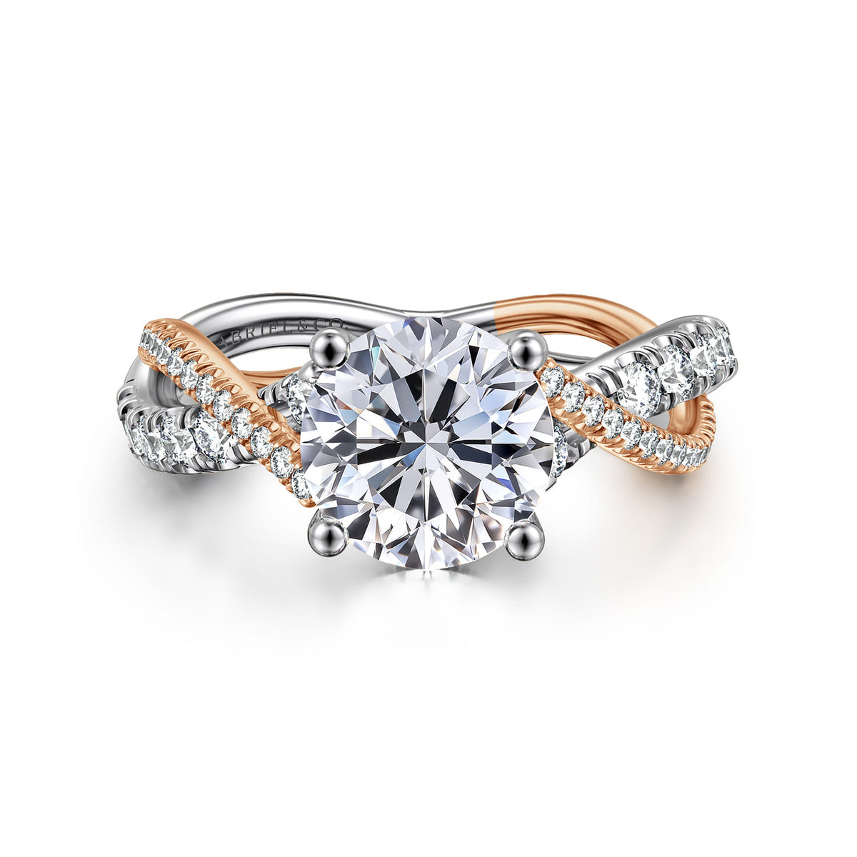 14K White-Rose Gold Twisted Round Diamond Engagement Ring — Gabriel & Co. ER14460R8T44JJ; center stone shown for illustration, not included
