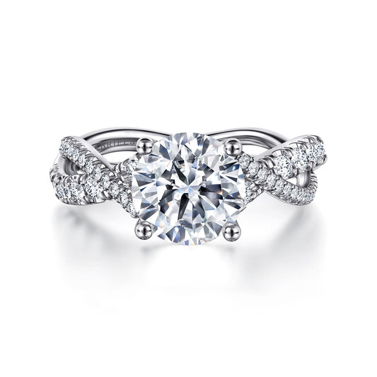 14K White Gold Twisted Round Diamond Engagement Ring — Gabriel & Co. ER14460R8W44JJ; center stone shown for illustration, not included