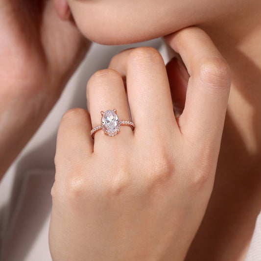14K Rose Gold Hidden Halo Oval Diamond Engagement Ring — Gabriel & Co. ER14719O8K44JJ; center stone shown for illustration, not included