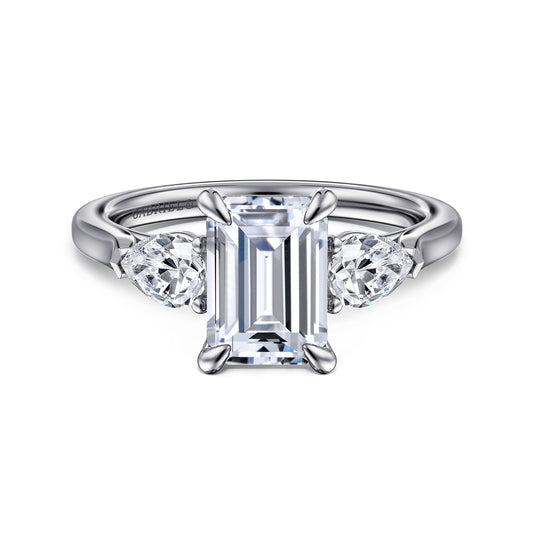 14K White Gold Emerald Cut 3 Stone Diamond Engagement Ring — ER14794E8W44JJ; center stone shown for illustration, not included