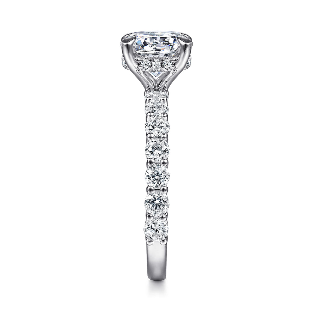 14K White Gold Round Diamond Engagement Ring — Gabriel & Co. ER14893R8W44JJ; center stone shown for illustration, not included