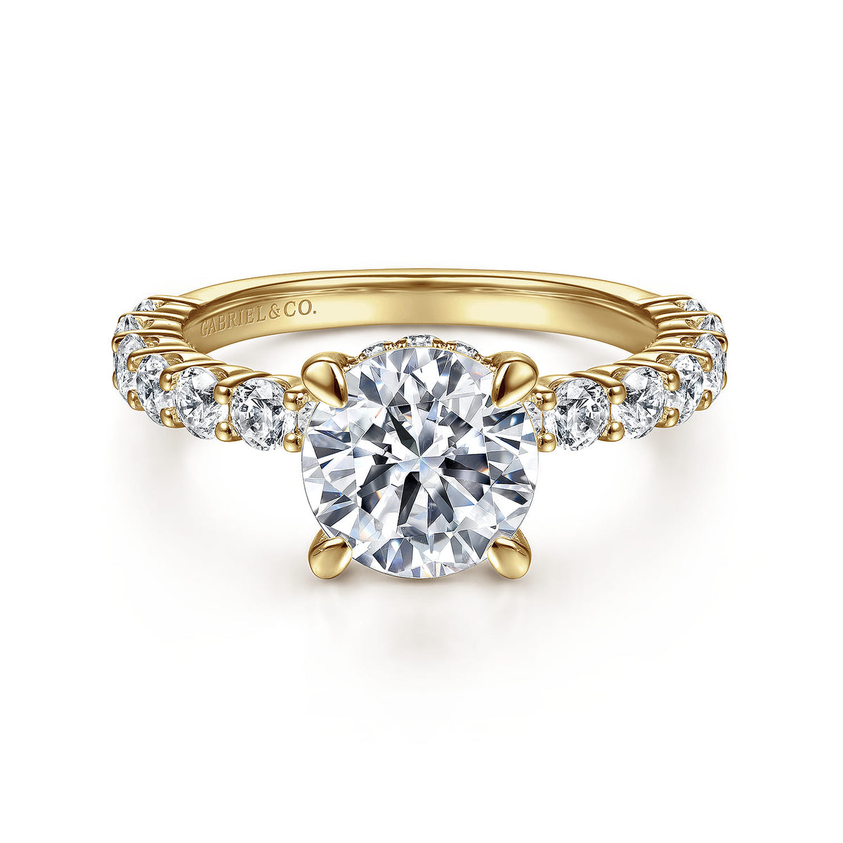 14K Yellow Gold Round Diamond Engagement Ring — Gabriel & Co. ER14893R8Y44JJ; center stone shown for illustration, not included