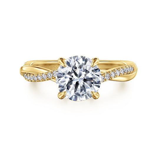 14K Yellow Gold Round Twisted Diamond Engagement Ring — Gabriel & Co. ER14922R6Y44JJ; center stone shown for illustration, not included