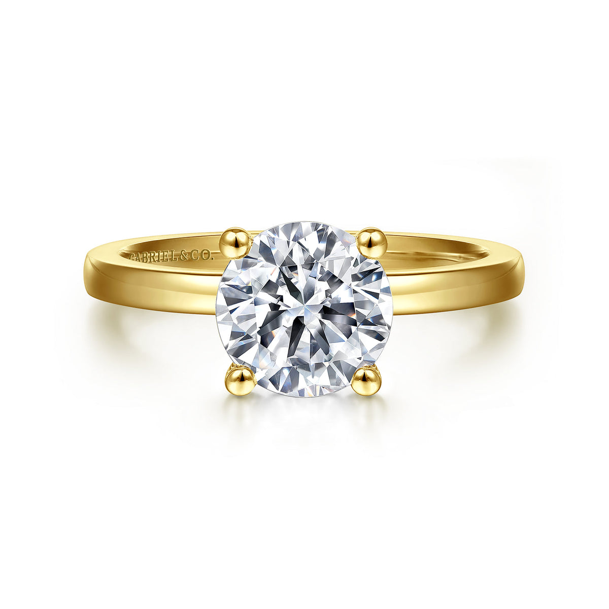 14K Yellow Gold Round Diamond Engagement Ring — Gabriel & Co. ER14982R8Y4JJJ; center stone shown for illustration, not included