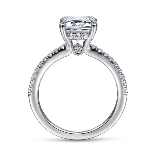 14K White Gold Emerald Cut Diamond Engagement Ring — Gabriel & Co. ER14987E8W44JJ; center stone shown for illustration, not included