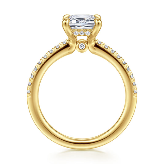 14K Yellow Gold Emerald Cut Diamond Engagement Ring — Gabriel & Co. ER14987E8Y44JJ; center stone shown for illustration, not included