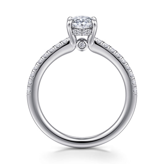 14K White Gold Oval Diamond Engagement Ring — Gabriel & Co. ER14987O4W44JJ; center stone shown for illustration, not included
