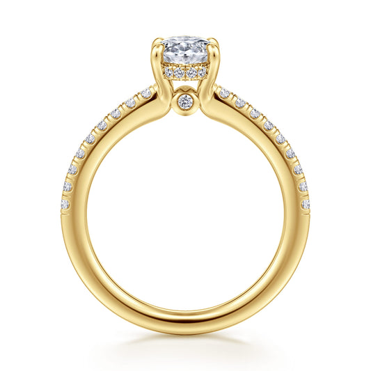 14K Yellow Gold Oval Diamond Engagement Ring — Gabriel & Co. ER14987O4Y44JJ; center stone shown for illustration, not included