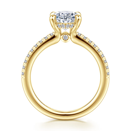 14K Yellow Gold Oval Diamond Engagement Ring — Gabriel & Co. ER14987O8Y44JJ; center stone shown for illustration, not included