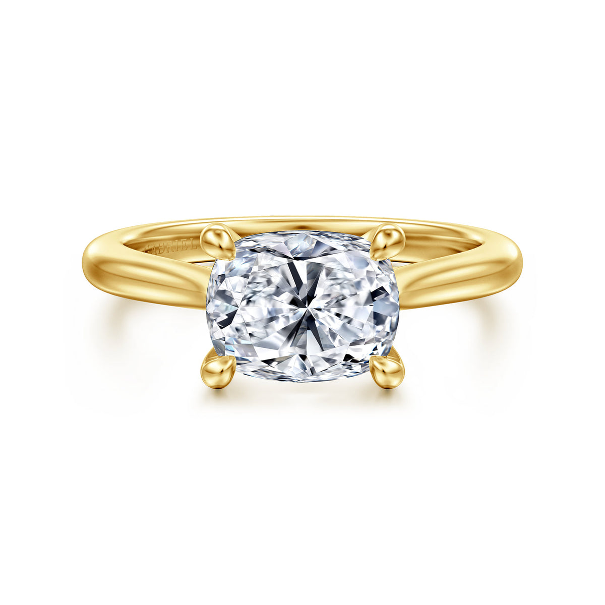 14K Yellow Gold East West Elongated Cushion Solitaire Engagement Ring — Gabriel & Co. ER15618G8Y4JJJ; center stone shown for illustration, not included