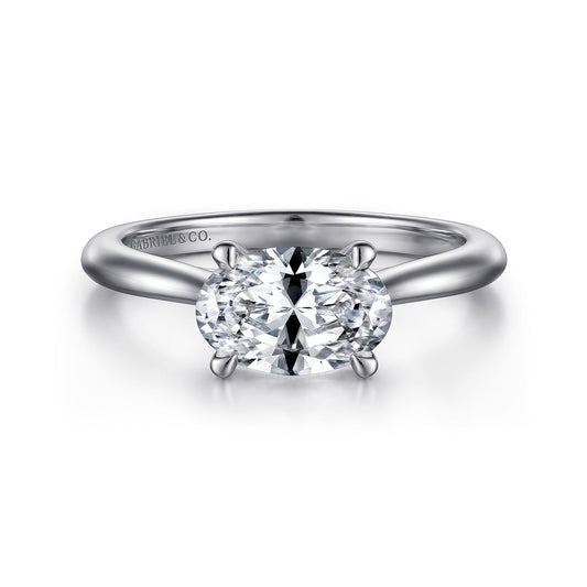 14K White Gold East West Oval Solitaire Engagement Ring — ER15618O6W4JJJ; center stone shown for illustration, not included