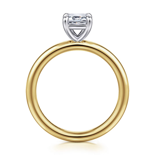 14K White&Yellow Gold Emerald Cut Solitaire Engagement Ring — Gabriel & Co. ER15619E4M4JJJ; center stone shown for illustration, not included