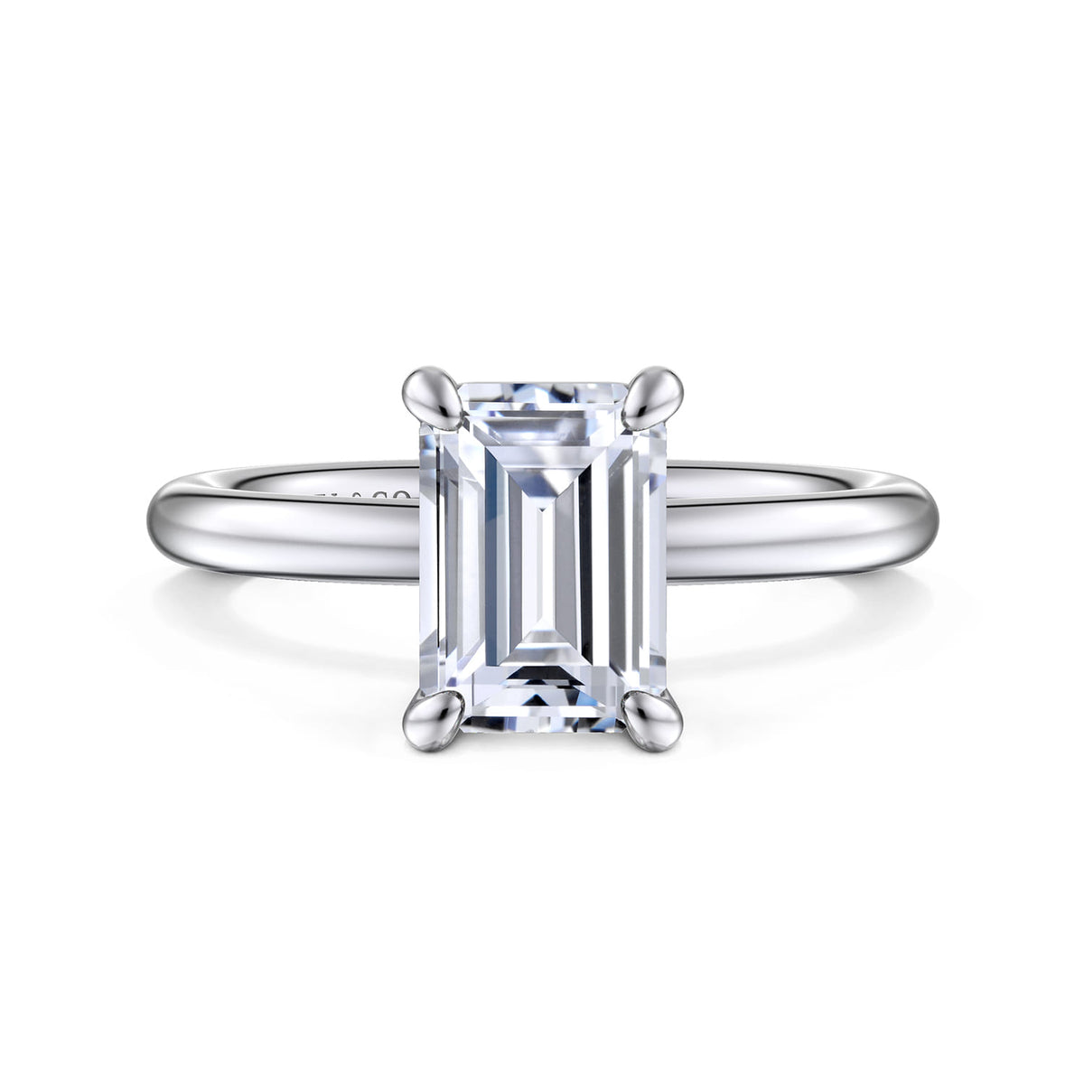 Platinum Emerald Cut Solitaire Engagement Ring — Gabriel & Co. ER15619E8PTJJJ; center stone shown for illustration, not included