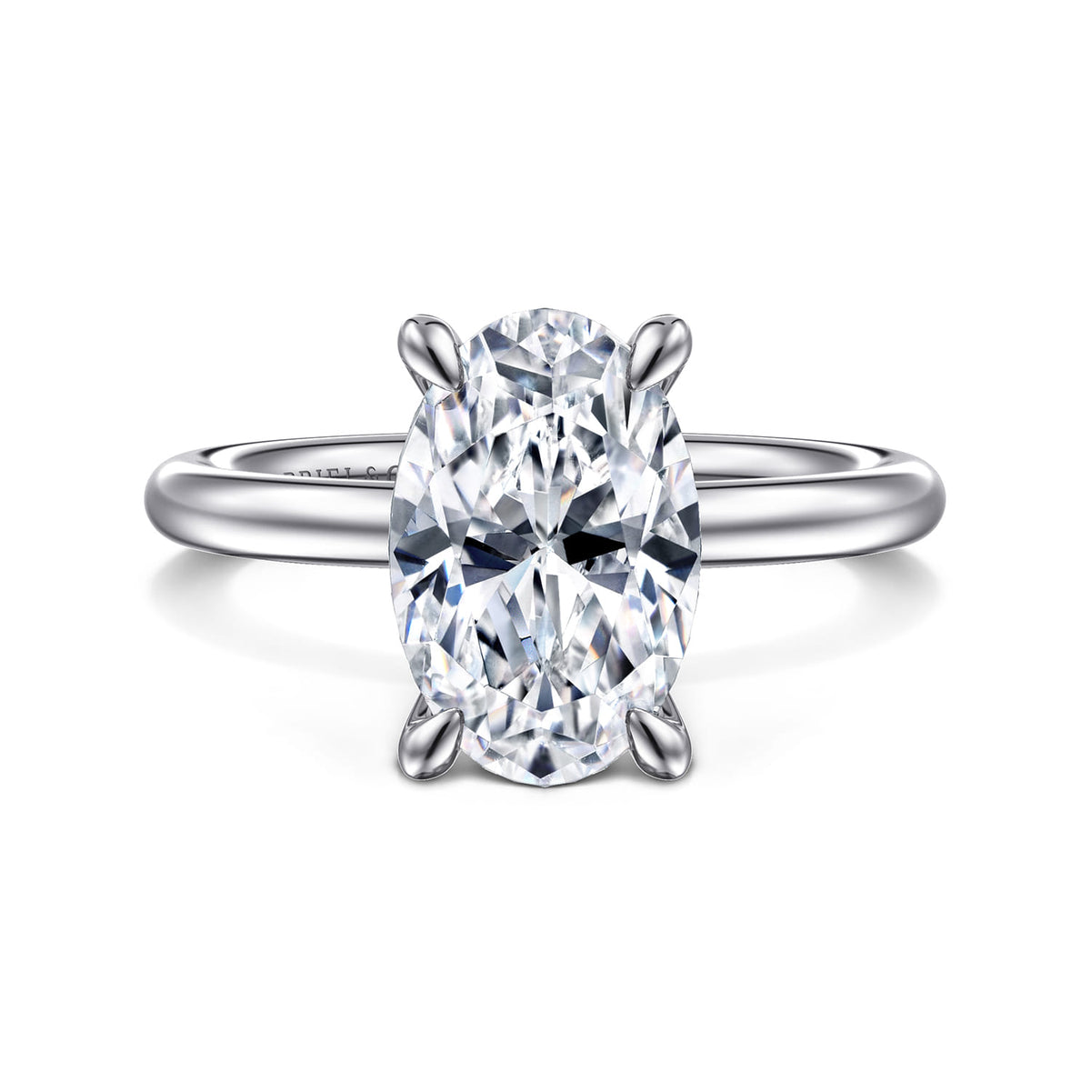 Platinum Oval Solitaire Engagement Ring — Gabriel & Co. ER15619O12PTJJJ; center stone shown for illustration, not included