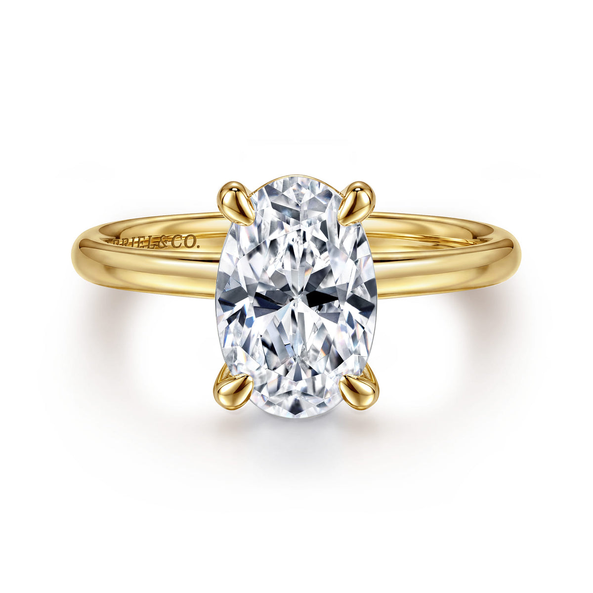 14K Yellow Gold Oval Solitaire Engagement Ring — Gabriel & Co. ER15619O8Y4JJJ; center stone shown for illustration, not included