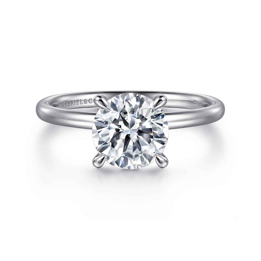 Platinum Solitaire Round Diamond Engagement Ring — Gabriel & Co. ER15739R8PT4JJ; center stone shown for illustration, not included