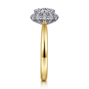 14K White-Yellow Gold Round Halo Diamond Engagement Ring — Gabriel & Co. ER15755Q4M44JJ; center stone shown for illustration, not included