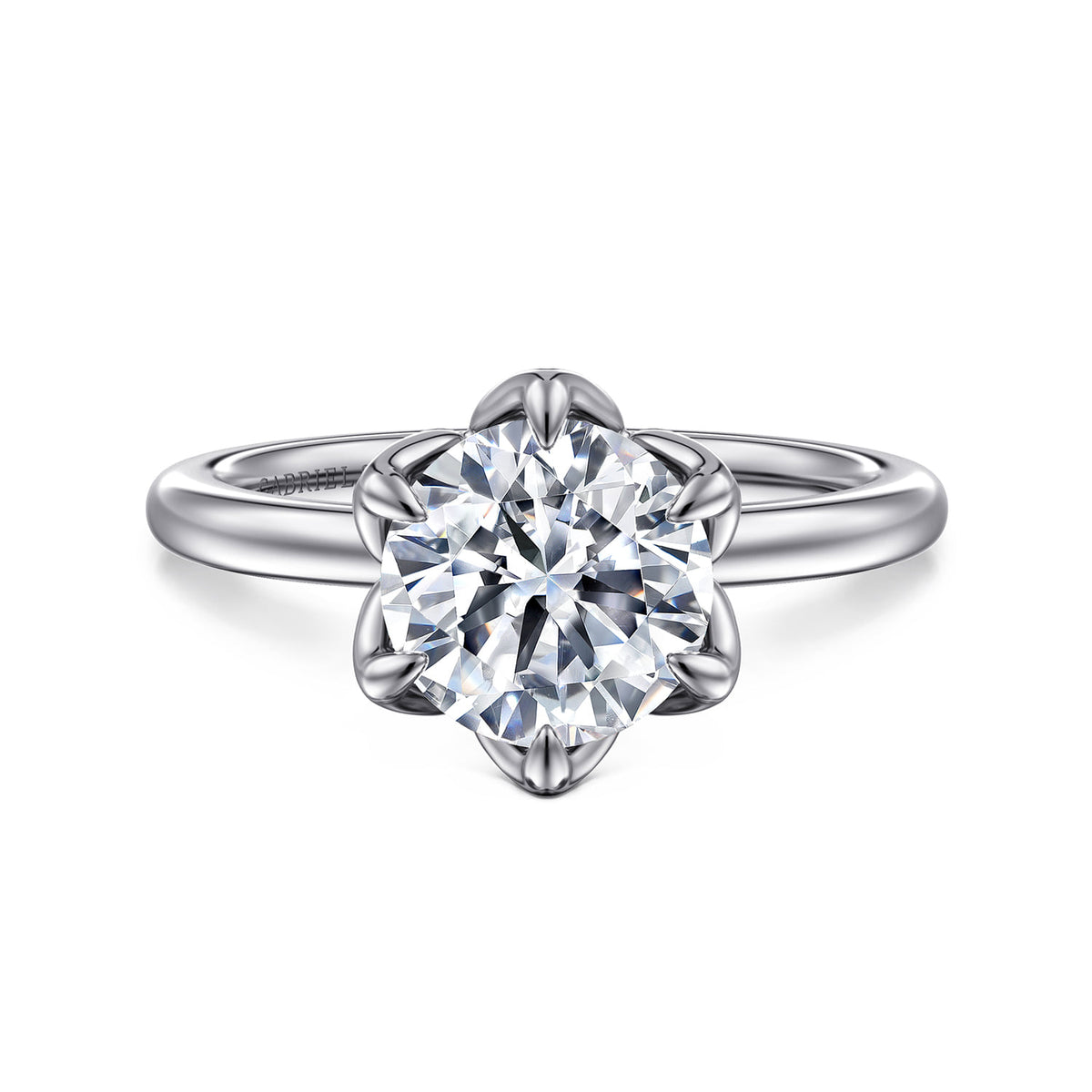 14K White Gold Round Solitaire Engagement Ring — Gabriel & Co. ER15761R8W4JJJ; center stone shown for illustration, not included