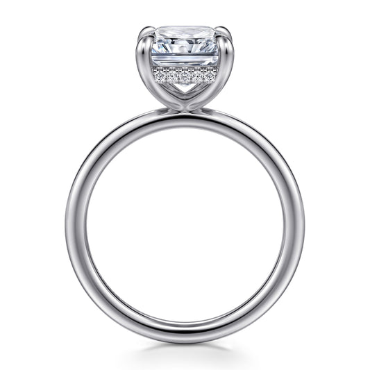 14K White Gold Radiant Cut Diamond Engagement Ring — Gabriel & Co. ER15972N12W44JJ; center stone shown for illustration, not included