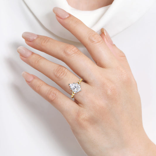14K White and Yellow Gold Pear Shape Diamond Engagement Ring — Gabriel & Co. ER15973P8M44JJ; center stone shown for illustration, not included
