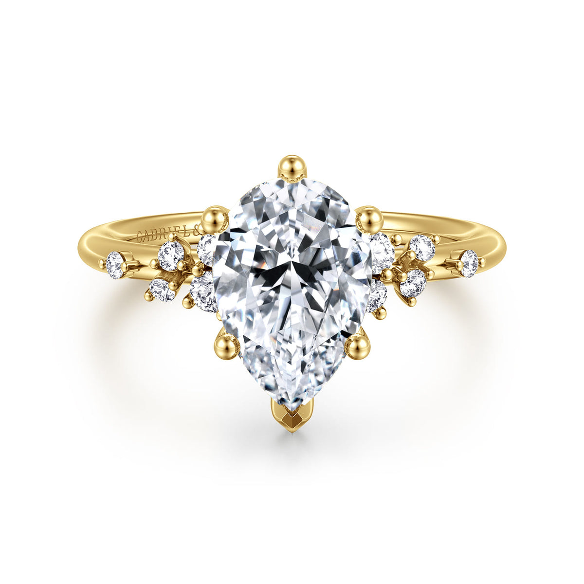 14K Yellow Gold 6 Prong Pear Shape Diamond Engagement Ring — Gabriel & Co. ER15973P8Y44JJ; center stone shown for illustration, not included