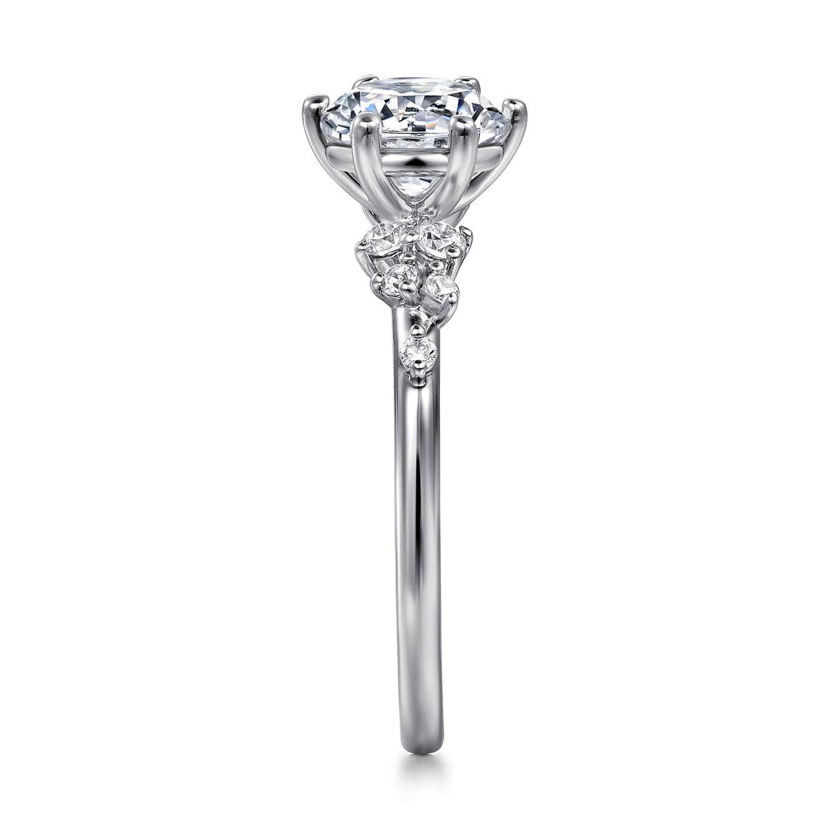 14K White Gold 6 Prong Round Diamond Engagement Ring — Gabriel & Co. ER15973R4W44JJ; center stone shown for illustration, not included