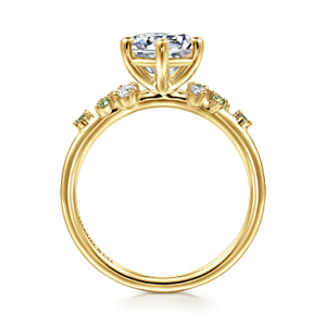 14K Yellow Gold Round Green Sapphire and Diamond Engagement Ring — Gabriel & Co. ER15973R6Y44GS; center stone shown for illustration, not included