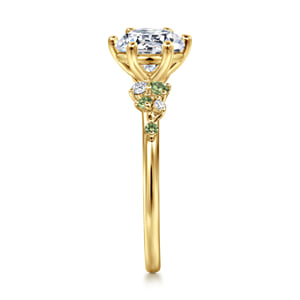 14K Yellow Gold Round Green Sapphire and Diamond Engagement Ring — Gabriel & Co. ER15973R6Y44GS; center stone shown for illustration, not included