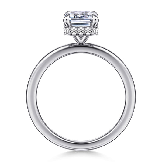 14K White Gold Emerald Cut Diamond Engagement Ring — Gabriel & Co. ER16061E8W44JJ; center stone shown for illustration, not included