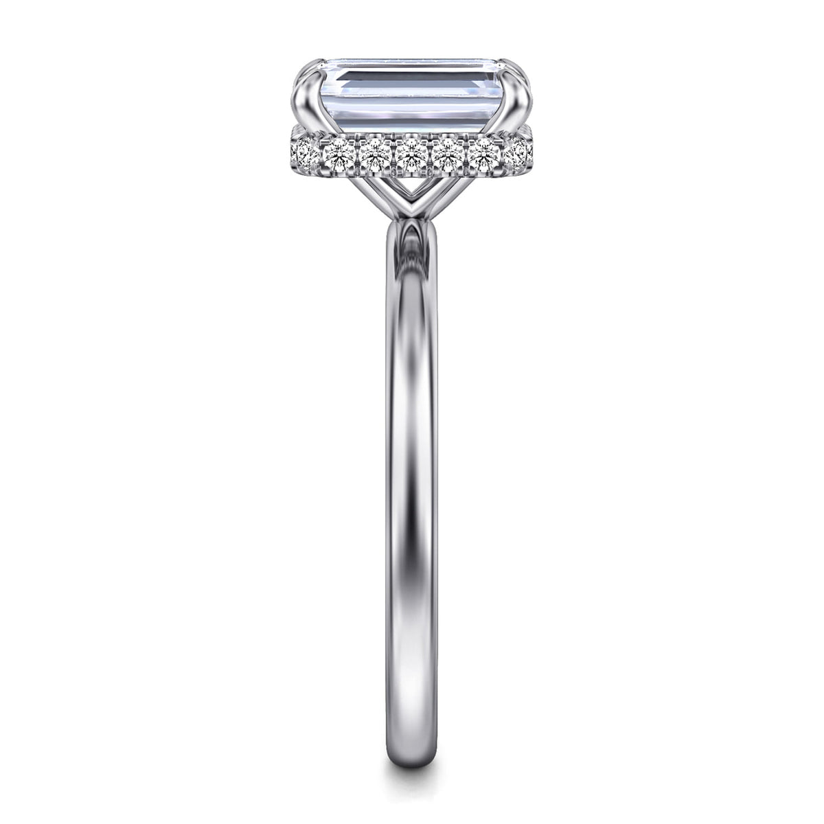 14K White Gold Emerald Cut Diamond Engagement Ring — Gabriel & Co. ER16061E8W44JJ; center stone shown for illustration, not included