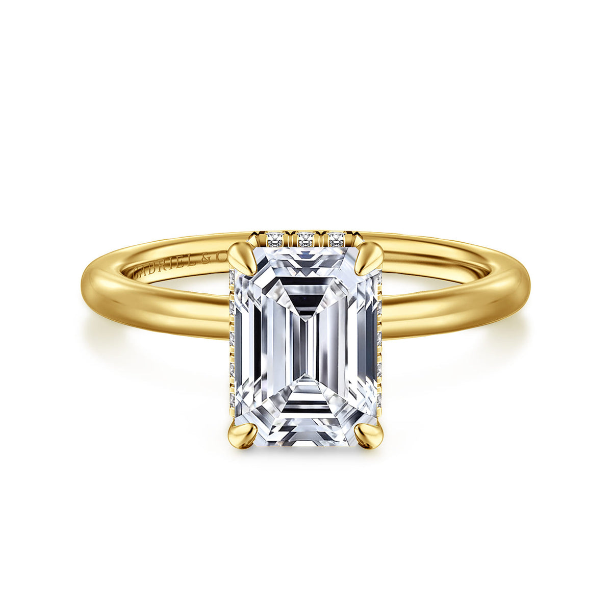 14K Yellow Gold Emerald Cut Diamond Engagement Ring — Gabriel & Co. ER16061E8Y44JJ; center stone shown for illustration, not included