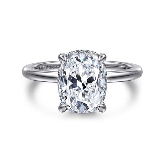 14K White Gold Elongated Cushion Diamond Engagement Ring — Gabriel & Co. ER16061G12W44JJ; center stone shown for illustration, not included