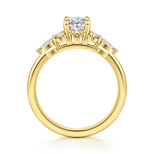 14K Yellow Gold Oval Diamond Cluster Engagement Ring — Gabriel & Co. ER16125O4Y44JJ; center stone shown for illustration, not included