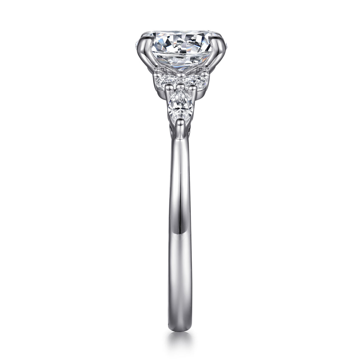 14K White Gold Round Diamond Cluster Engagement Ring — Gabriel & Co. ER16125R6W44JJ; center stone shown for illustration, not included