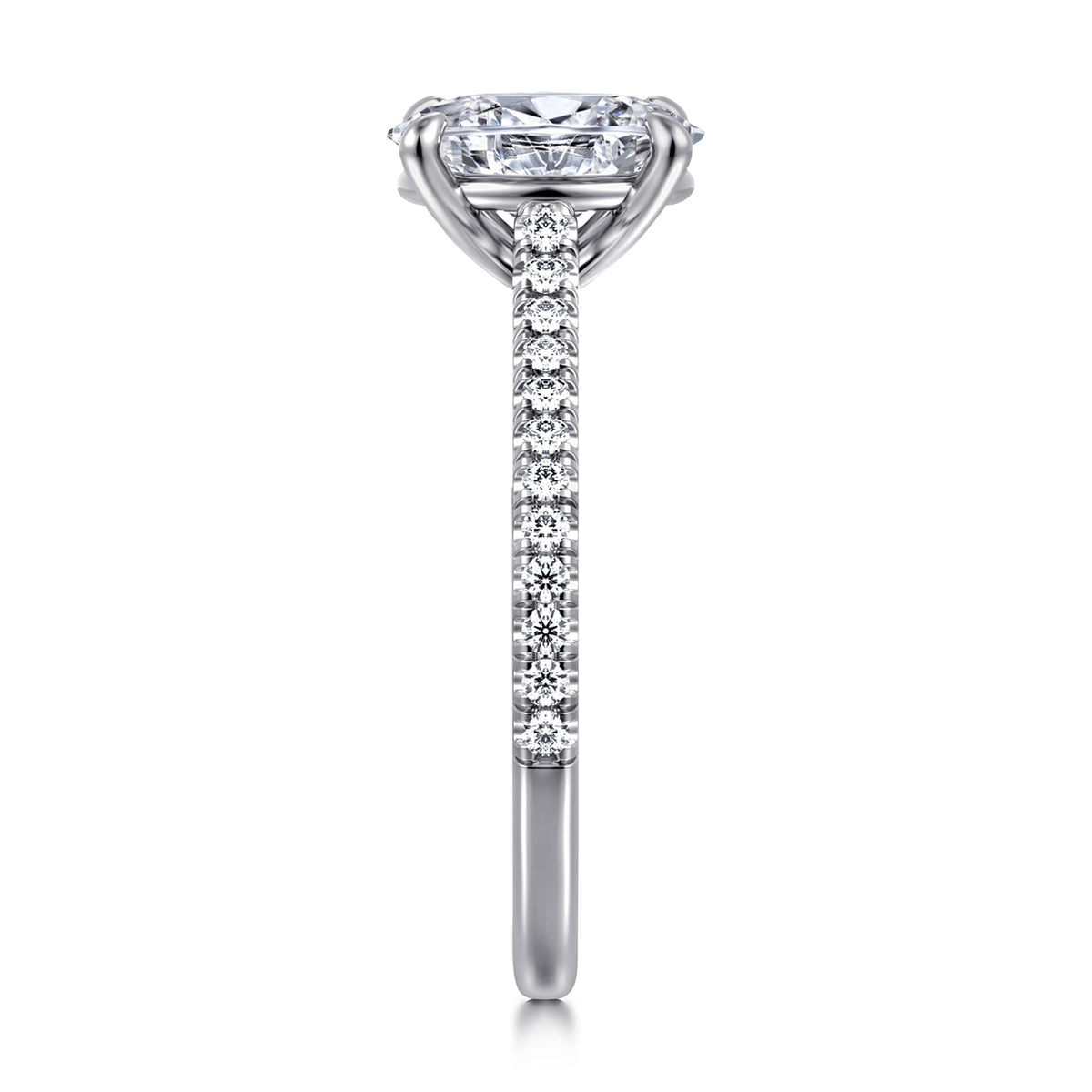 14K White Gold Oval Diamond Engagement Ring — Gabriel & Co. ER16129O6W44JJ; center stone shown for illustration, not included