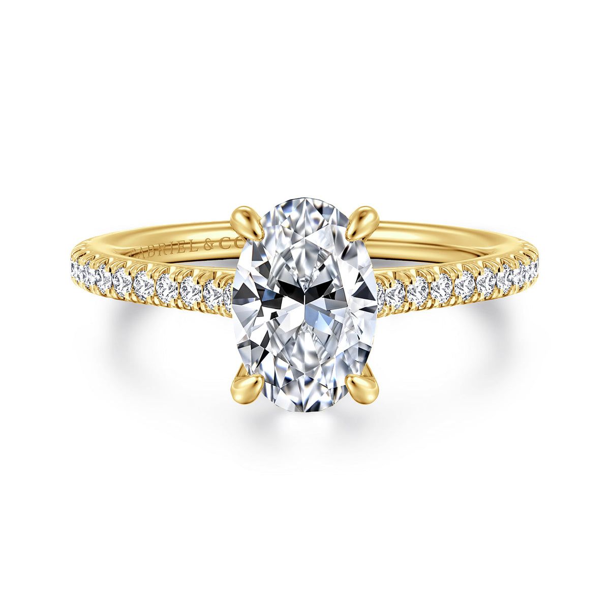 14K Yellow Gold Oval Diamond Engagement Ring — Gabriel & Co. ER16129O6Y44JJ; center stone shown for illustration, not included