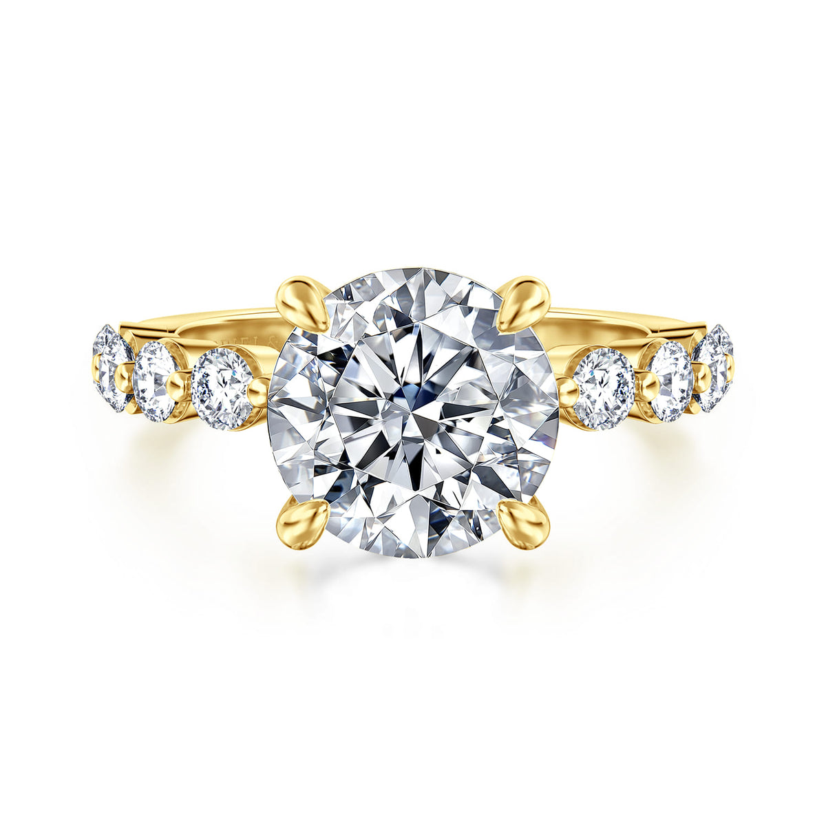 14K Yellow Gold Round Single Prong Diamond Engagement Ring — Gabriel & Co. ER16130R12Y44JJ; center stone shown for illustration, not included