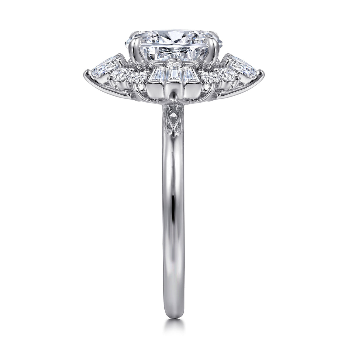 14K White Gold Oval Halo Diamond Engagement Ring — Gabriel & Co. ER16185O6W44JJ; center stone shown for illustration, not included