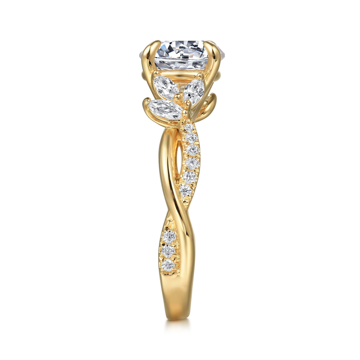 14K Yellow Gold Twisted Round Diamond Engagement Ring — Gabriel & Co. ER16196R8Y44JJ; center stone shown for illustration, not included