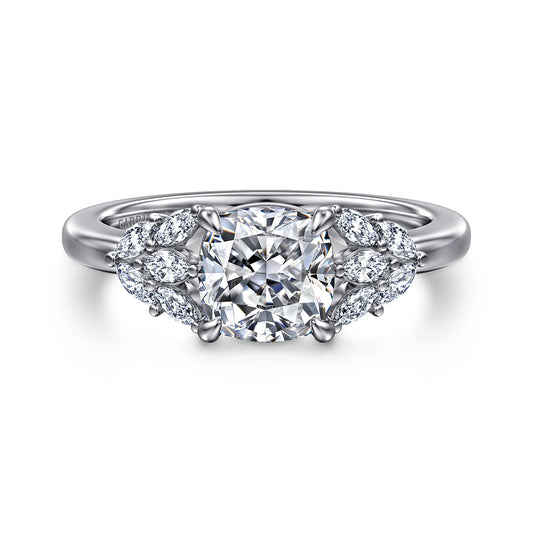 14K White Gold Cushion Cut Diamond Engagement Ring — ER16202C6W43JJ; center stone shown for illustration, not included